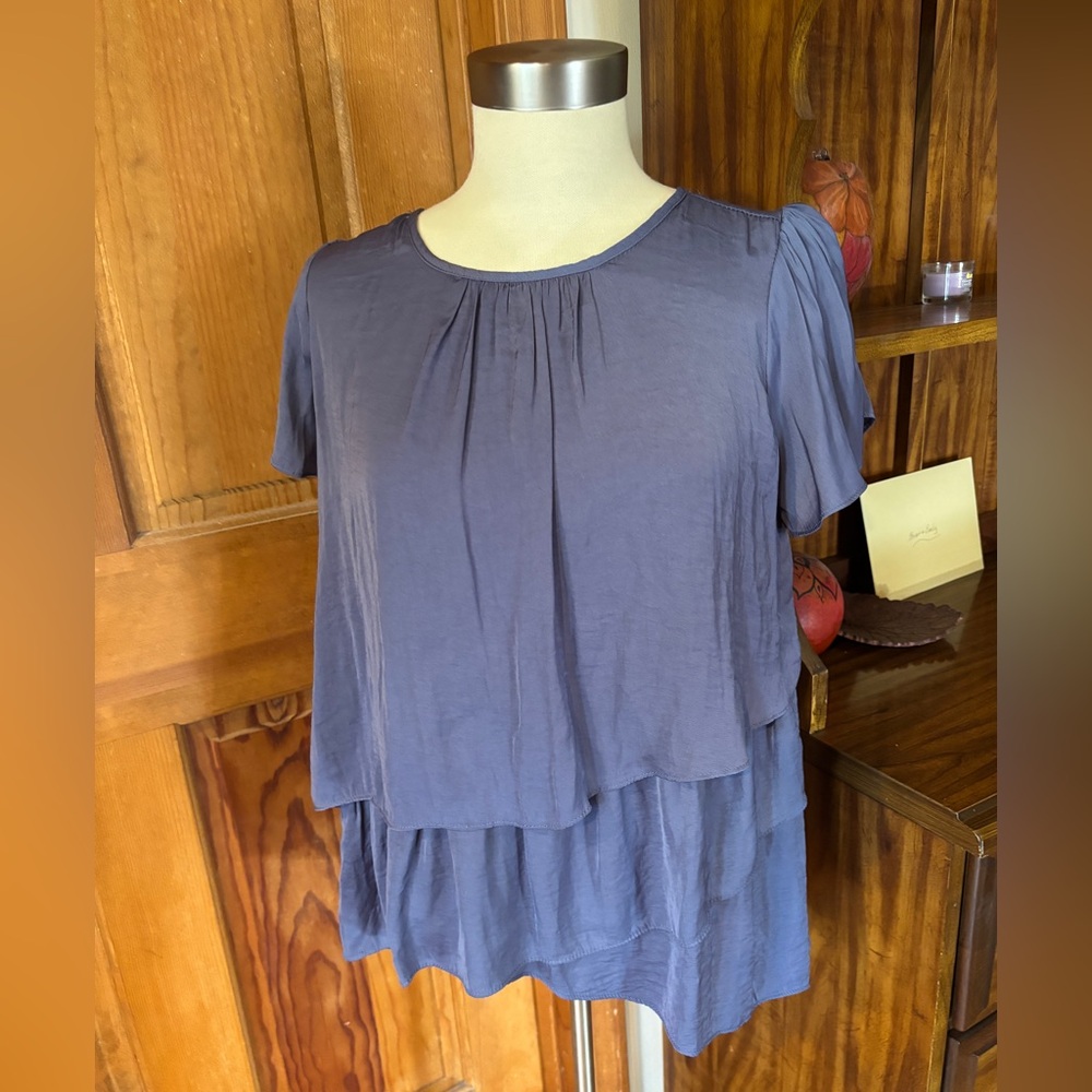 Women's Layered Blue Top Ruffle Silky S